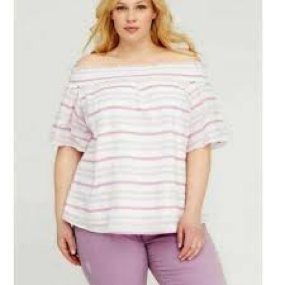 Lane Bryant Purple Striped Off Shoulder Top Size 26/28 - Picture 2 of 7